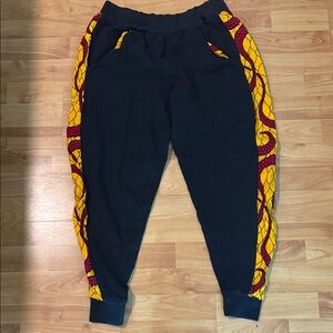 Black Track Joggers with Yellow & Burgundy Side Panel